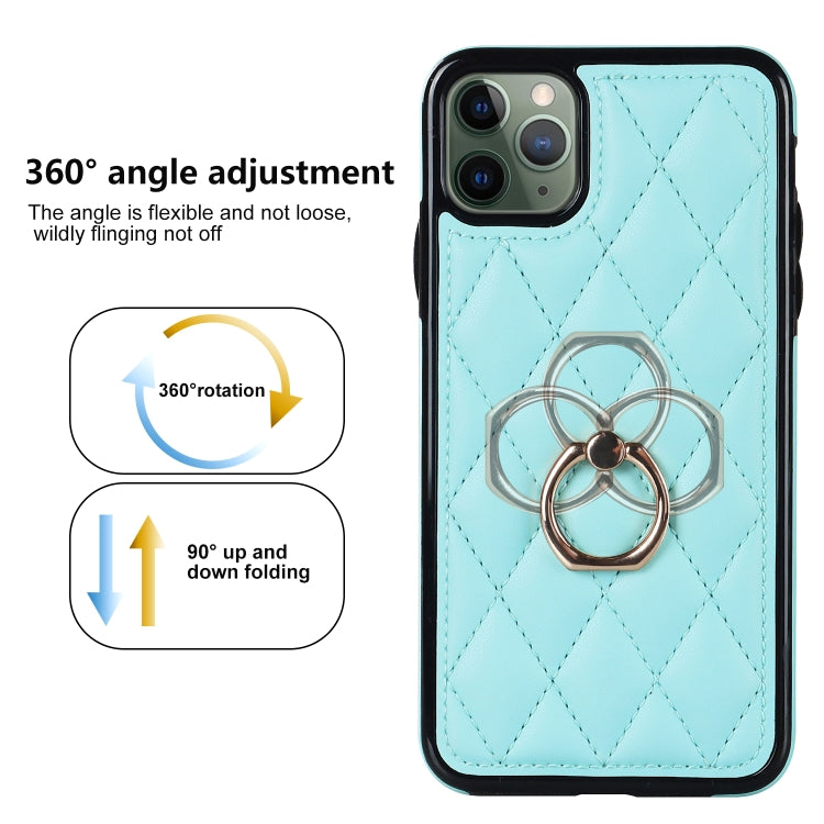 For iPhone 11 Pro Rhombic PU Leather Phone Case with Ring Holder