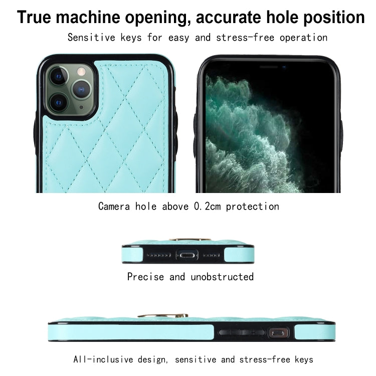 For iPhone 11 Pro Rhombic PU Leather Phone Case with Ring Holder