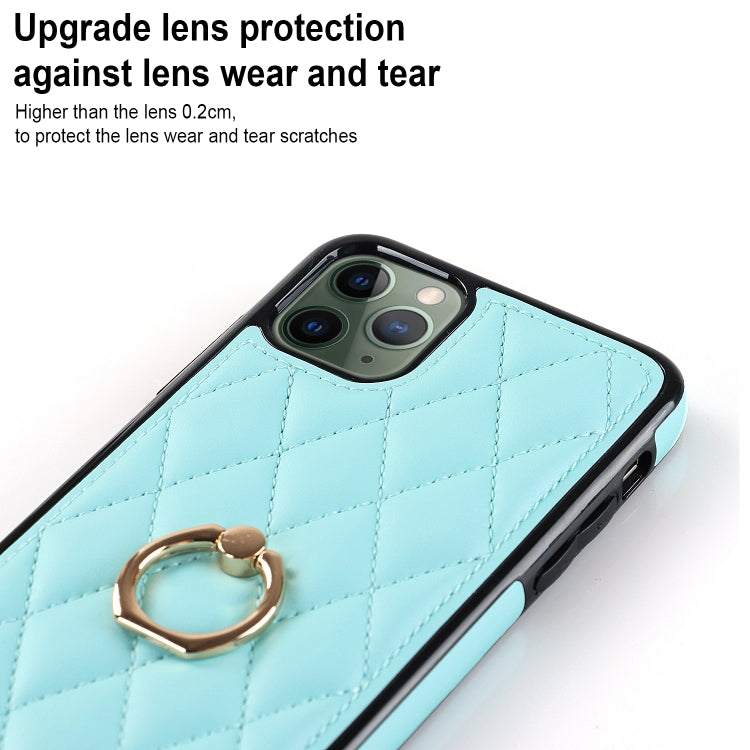For iPhone 11 Pro Rhombic PU Leather Phone Case with Ring Holder