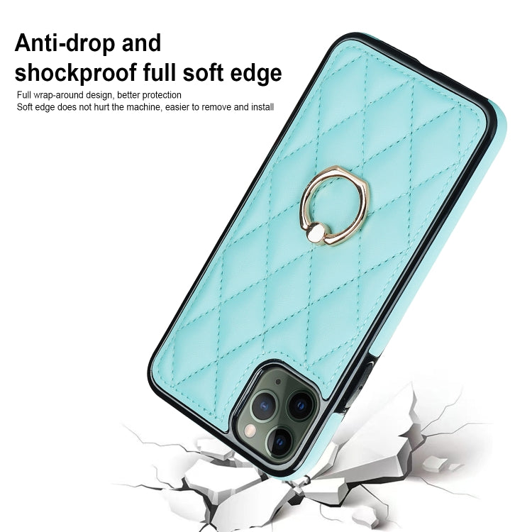 For iPhone 11 Pro Rhombic PU Leather Phone Case with Ring Holder