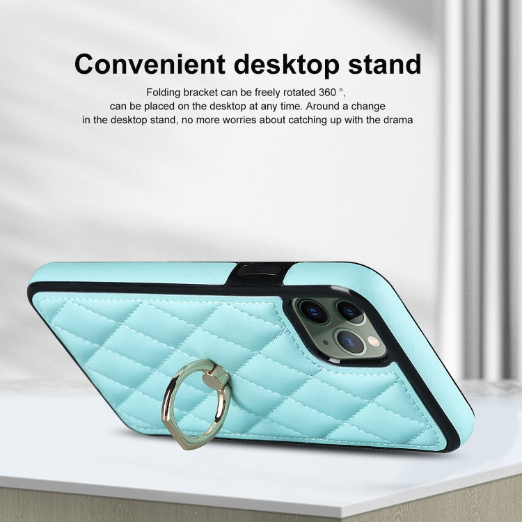 For iPhone 11 Pro Rhombic PU Leather Phone Case with Ring Holder