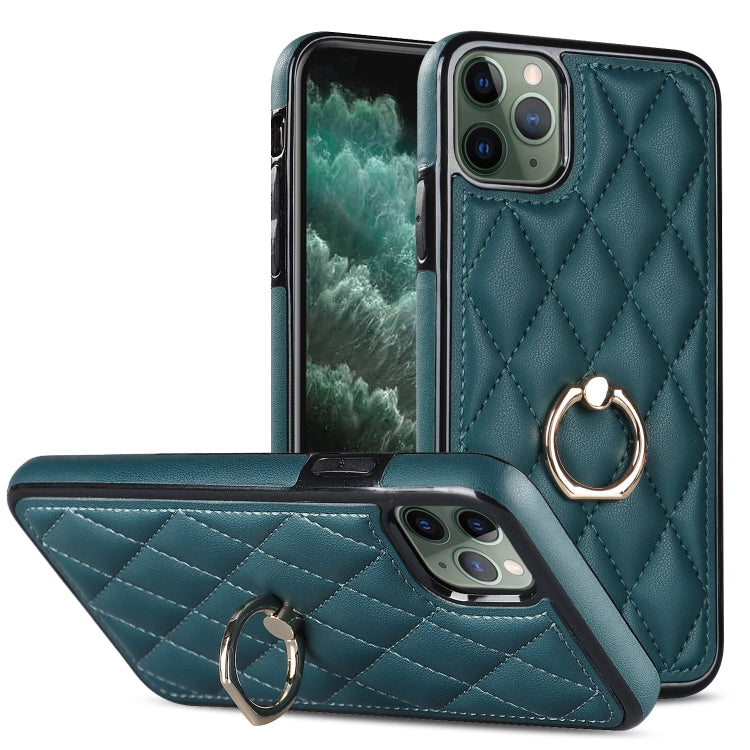 For iPhone 11 Pro Rhombic PU Leather Phone Case with Ring Holder