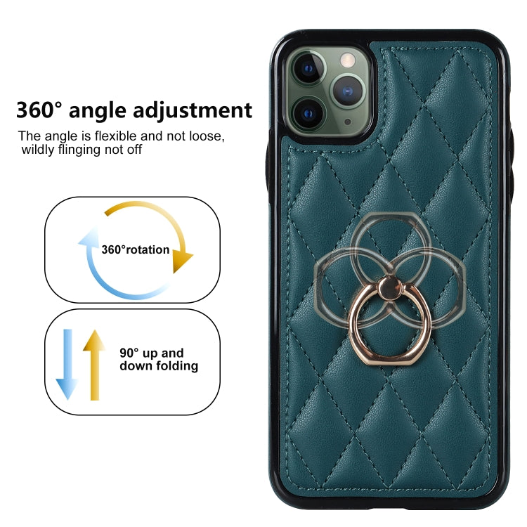 For iPhone 11 Pro Rhombic PU Leather Phone Case with Ring Holder