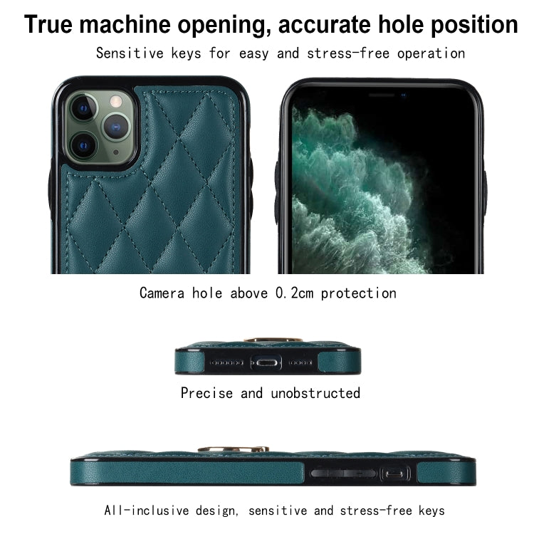 For iPhone 11 Pro Rhombic PU Leather Phone Case with Ring Holder