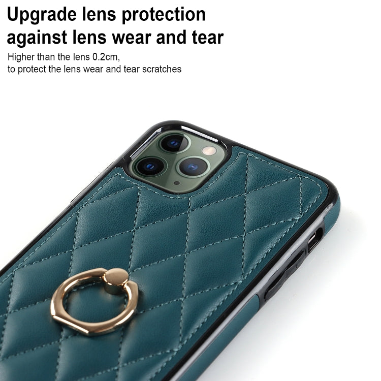 For iPhone 11 Pro Rhombic PU Leather Phone Case with Ring Holder