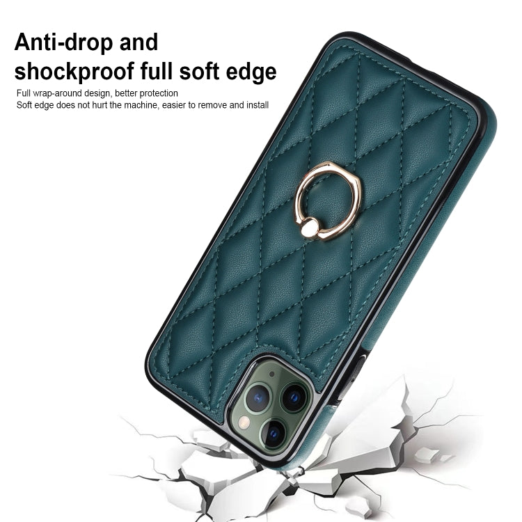 For iPhone 11 Pro Rhombic PU Leather Phone Case with Ring Holder