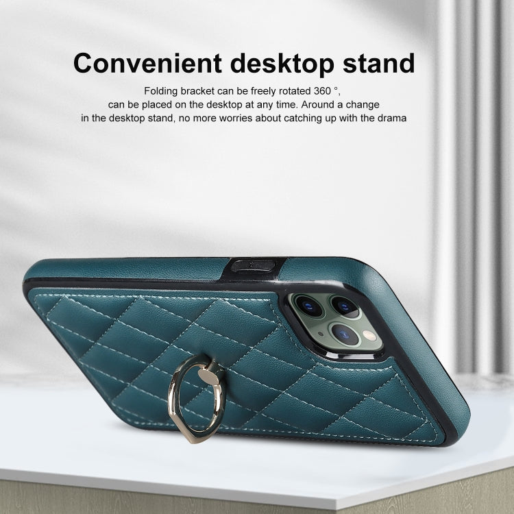 For iPhone 11 Pro Rhombic PU Leather Phone Case with Ring Holder