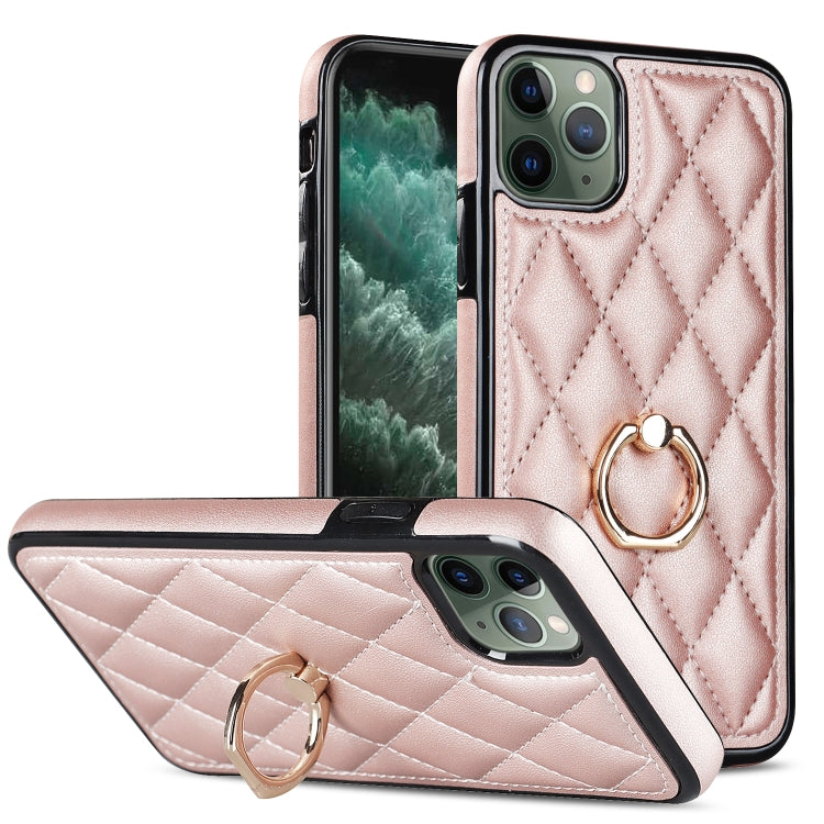 For iPhone 11 Pro Rhombic PU Leather Phone Case with Ring Holder
