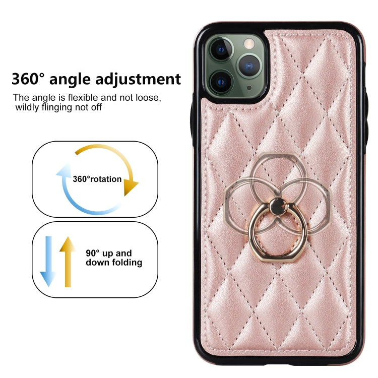 For iPhone 11 Pro Rhombic PU Leather Phone Case with Ring Holder