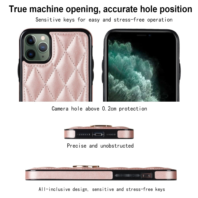 For iPhone 11 Pro Rhombic PU Leather Phone Case with Ring Holder