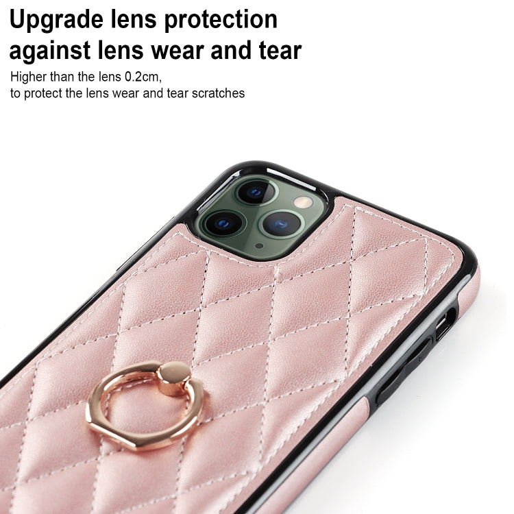 For iPhone 11 Pro Rhombic PU Leather Phone Case with Ring Holder
