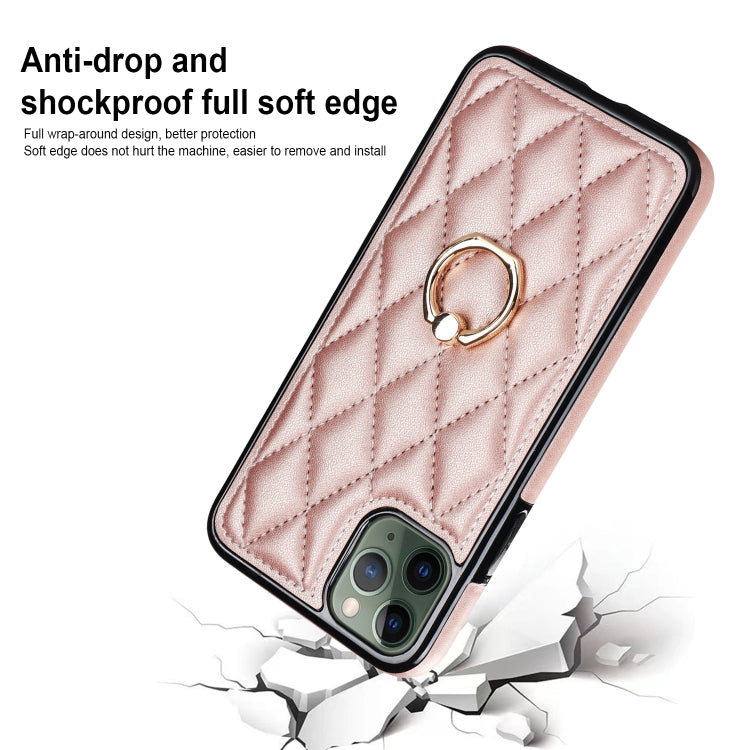 For iPhone 11 Pro Rhombic PU Leather Phone Case with Ring Holder