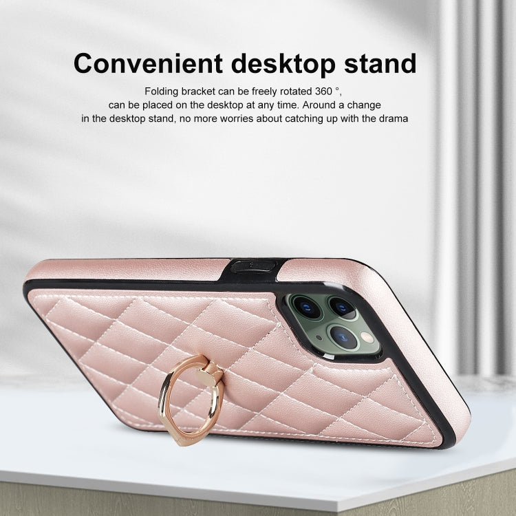 For iPhone 11 Pro Rhombic PU Leather Phone Case with Ring Holder