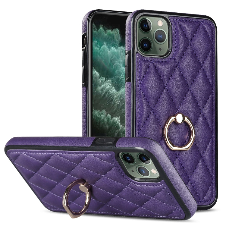 For iPhone 11 Pro Rhombic PU Leather Phone Case with Ring Holder