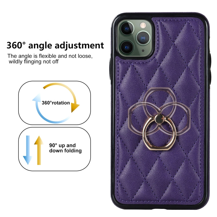 For iPhone 11 Pro Rhombic PU Leather Phone Case with Ring Holder