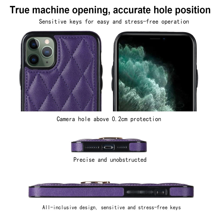 For iPhone 11 Pro Rhombic PU Leather Phone Case with Ring Holder