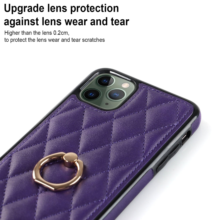 For iPhone 11 Pro Rhombic PU Leather Phone Case with Ring Holder