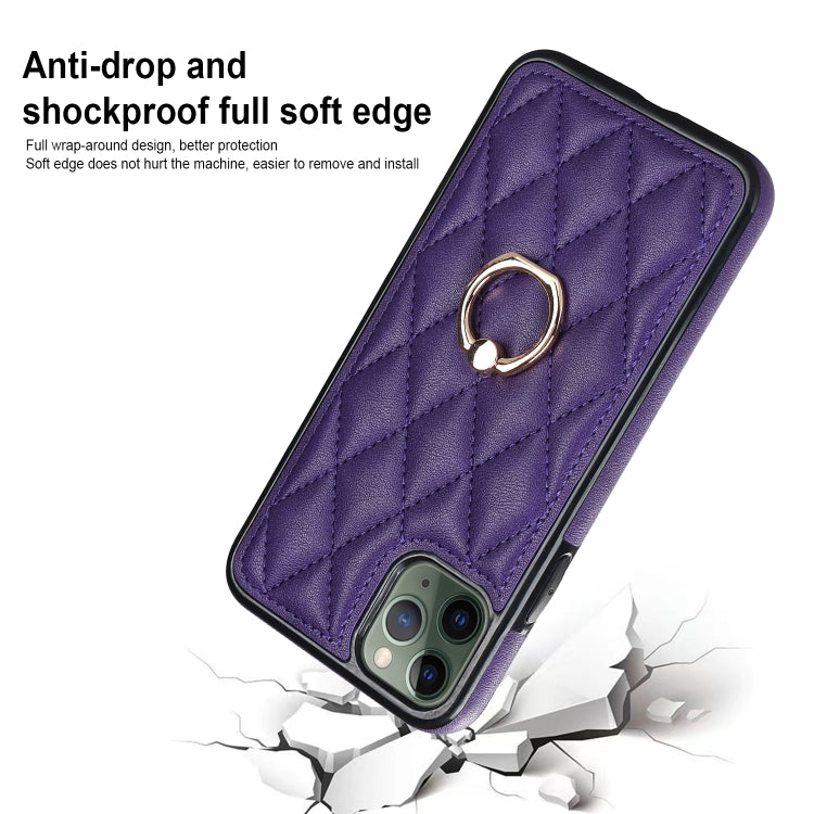 For iPhone 11 Pro Rhombic PU Leather Phone Case with Ring Holder