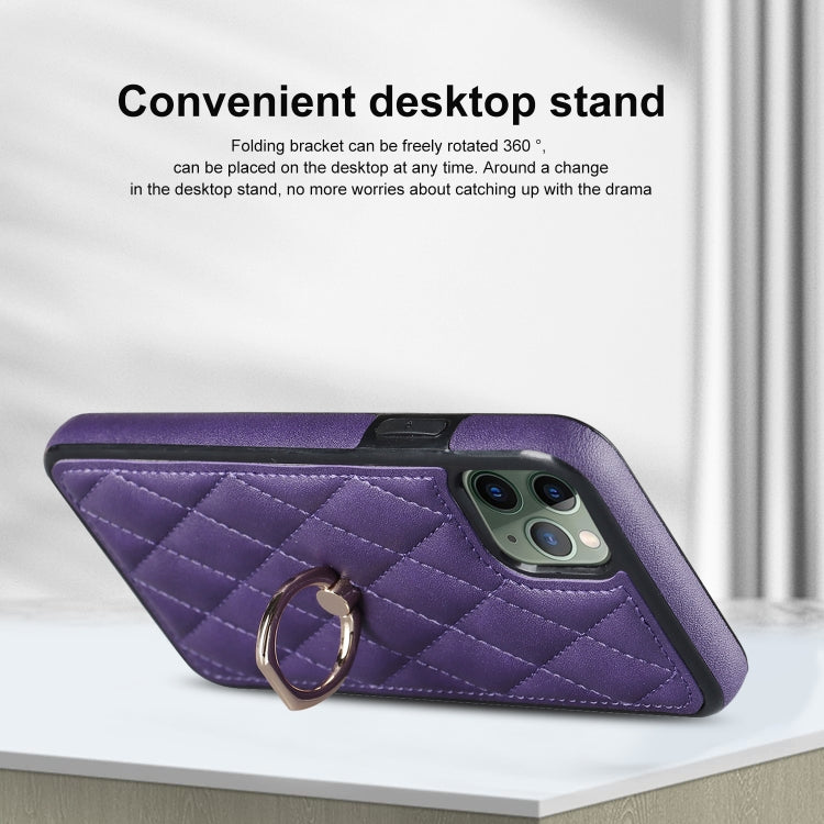 For iPhone 11 Pro Rhombic PU Leather Phone Case with Ring Holder