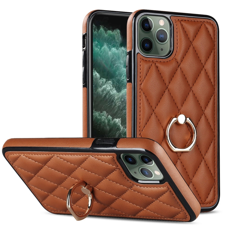 For iPhone 11 Pro Rhombic PU Leather Phone Case with Ring Holder