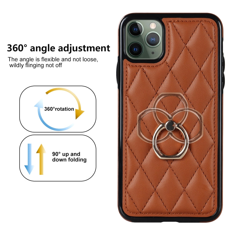 For iPhone 11 Pro Rhombic PU Leather Phone Case with Ring Holder