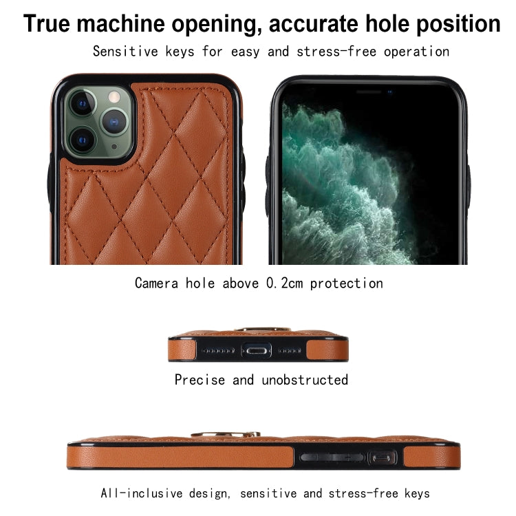 For iPhone 11 Pro Rhombic PU Leather Phone Case with Ring Holder