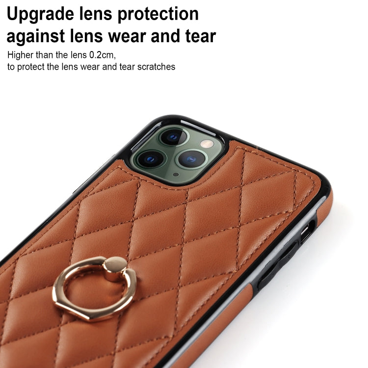 For iPhone 11 Pro Rhombic PU Leather Phone Case with Ring Holder