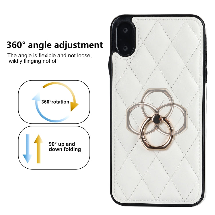 For iPhone X / XS Rhombic PU Leather Phone Case with Ring Holder