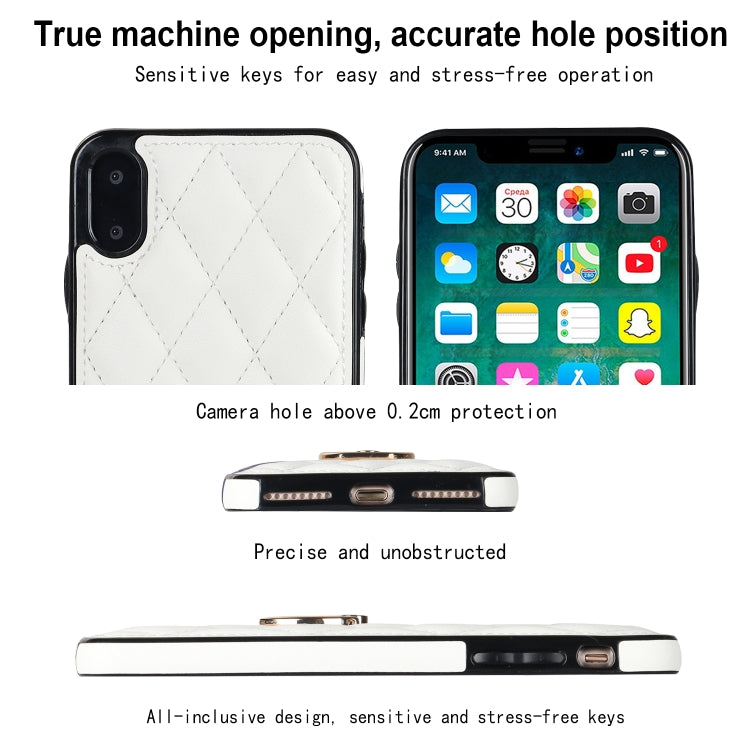 For iPhone X / XS Rhombic PU Leather Phone Case with Ring Holder