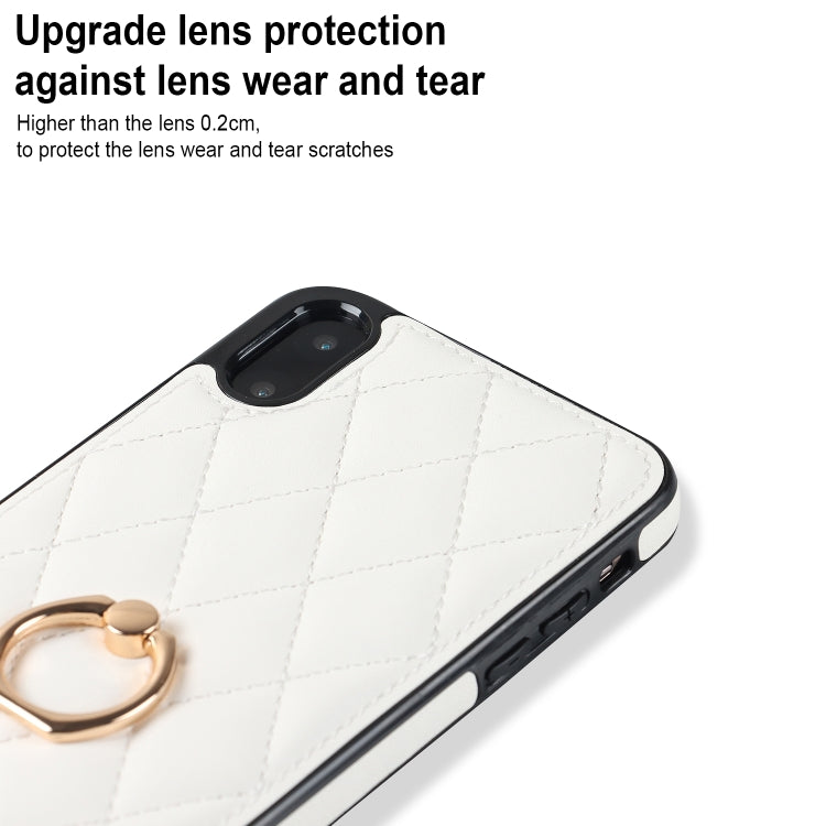 For iPhone X / XS Rhombic PU Leather Phone Case with Ring Holder