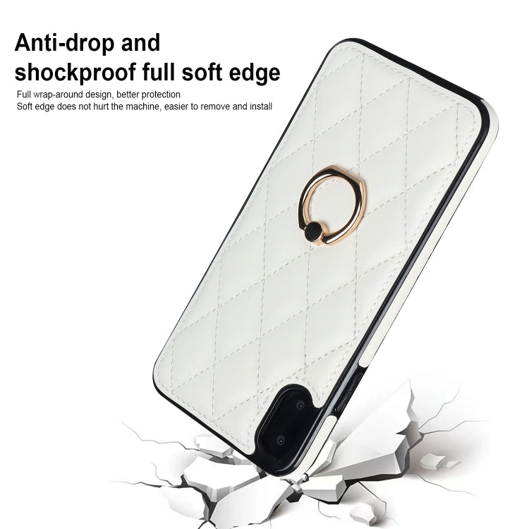 For iPhone X / XS Rhombic PU Leather Phone Case with Ring Holder
