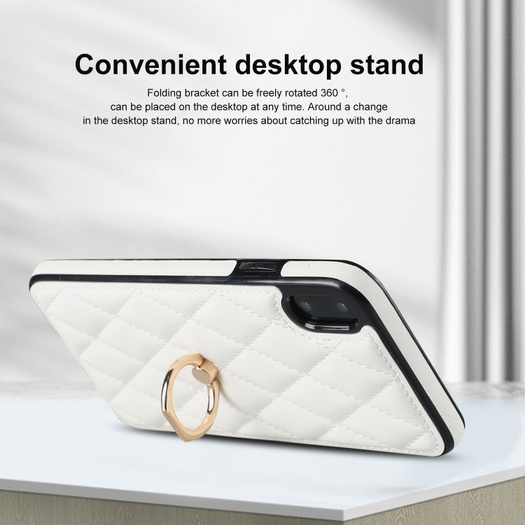 For iPhone X / XS Rhombic PU Leather Phone Case with Ring Holder