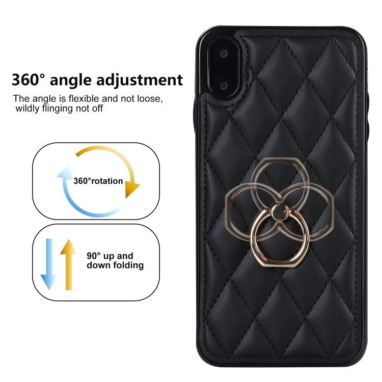 For iPhone X / XS Rhombic PU Leather Phone Case with Ring Holder