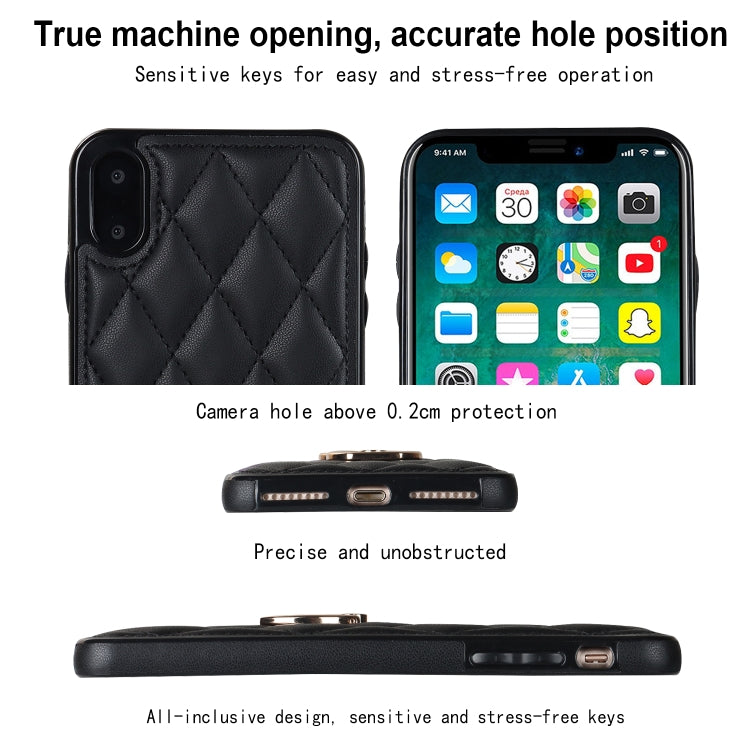 For iPhone X / XS Rhombic PU Leather Phone Case with Ring Holder