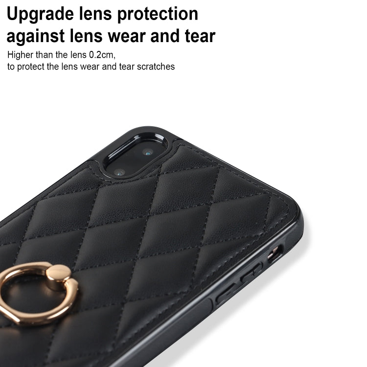 For iPhone X / XS Rhombic PU Leather Phone Case with Ring Holder