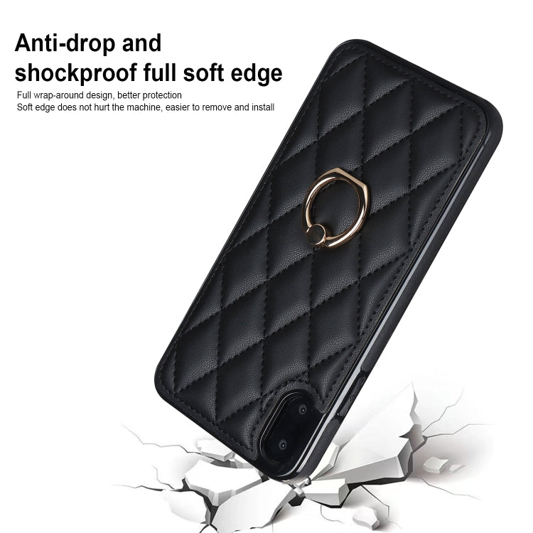 For iPhone X / XS Rhombic PU Leather Phone Case with Ring Holder