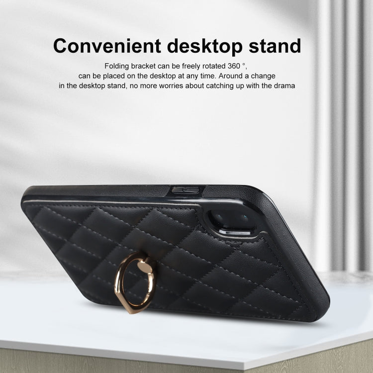 For iPhone X / XS Rhombic PU Leather Phone Case with Ring Holder