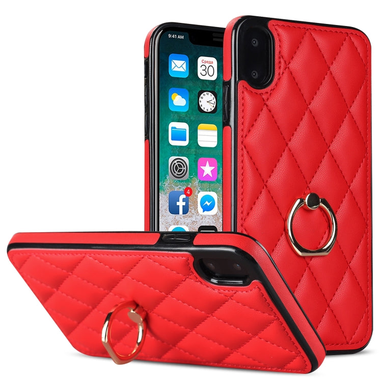 For iPhone X / XS Rhombic PU Leather Phone Case with Ring Holder
