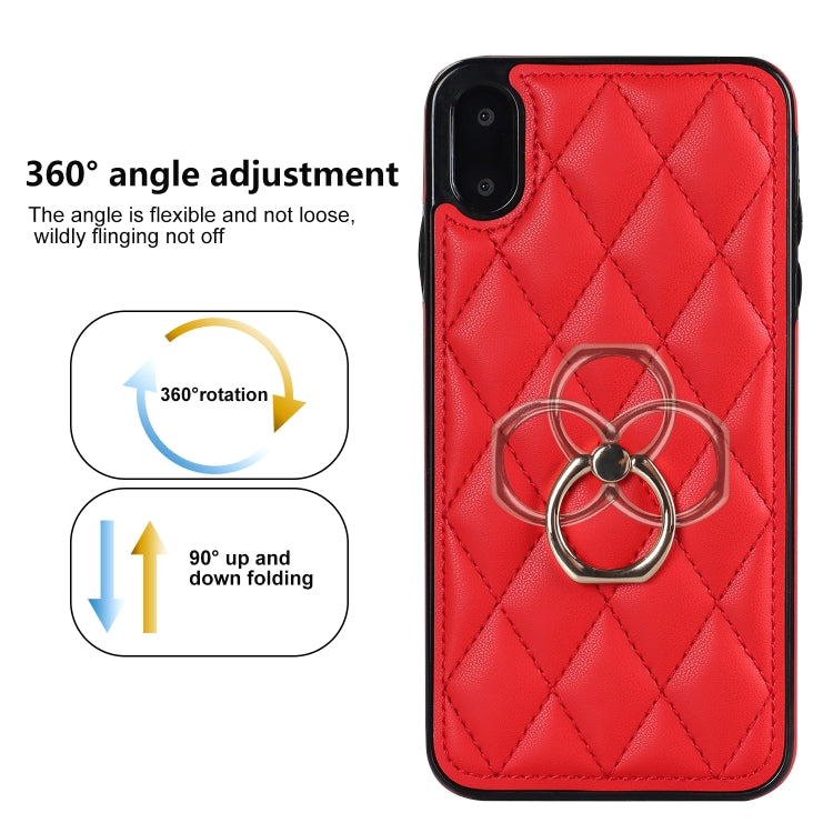 For iPhone X / XS Rhombic PU Leather Phone Case with Ring Holder