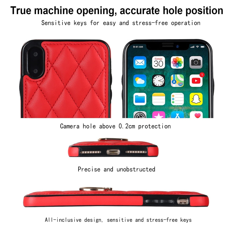 For iPhone X / XS Rhombic PU Leather Phone Case with Ring Holder