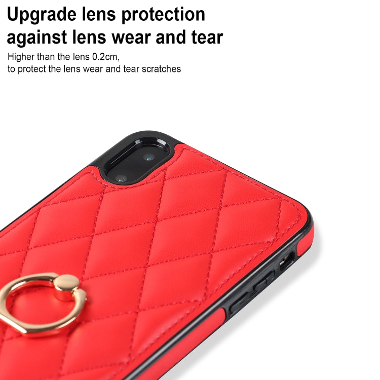 For iPhone X / XS Rhombic PU Leather Phone Case with Ring Holder