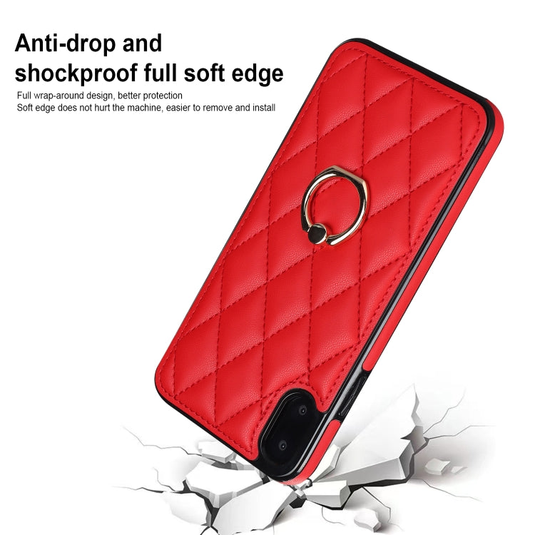 For iPhone X / XS Rhombic PU Leather Phone Case with Ring Holder