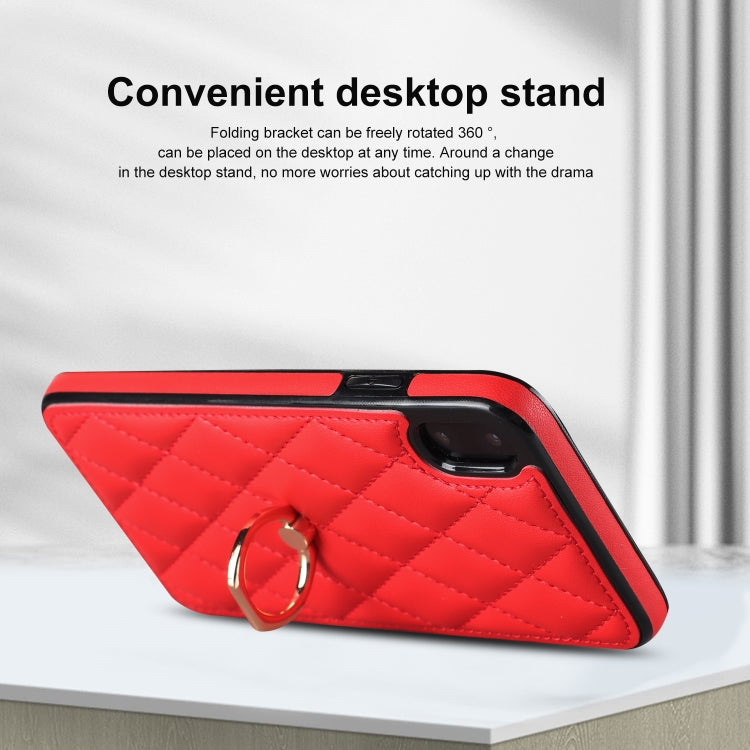 For iPhone X / XS Rhombic PU Leather Phone Case with Ring Holder
