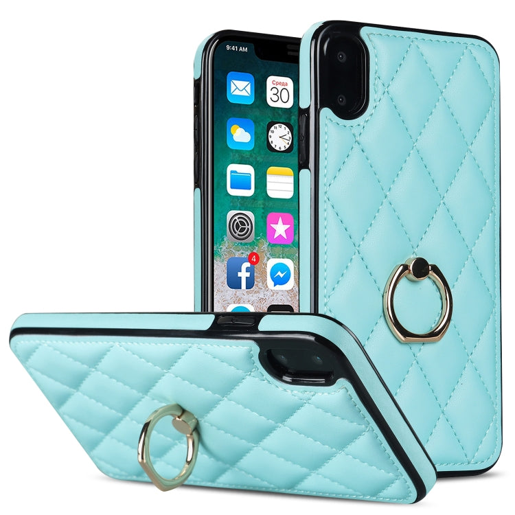 For iPhone X / XS Rhombic PU Leather Phone Case with Ring Holder