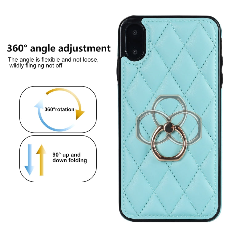 For iPhone X / XS Rhombic PU Leather Phone Case with Ring Holder