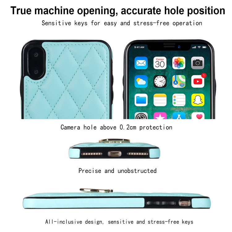 For iPhone X / XS Rhombic PU Leather Phone Case with Ring Holder
