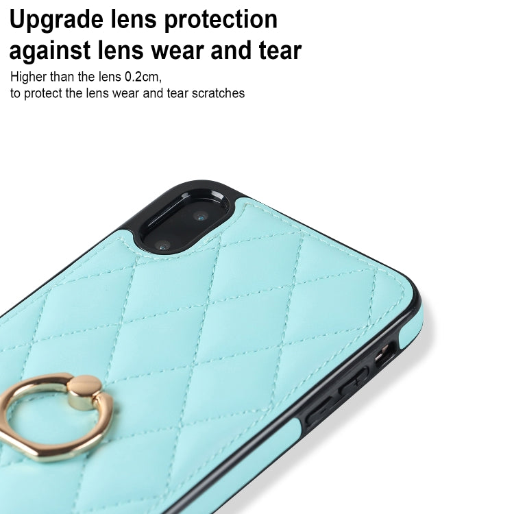 For iPhone X / XS Rhombic PU Leather Phone Case with Ring Holder