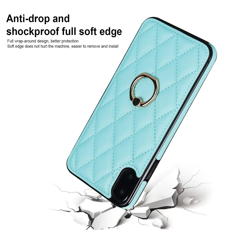 For iPhone X / XS Rhombic PU Leather Phone Case with Ring Holder