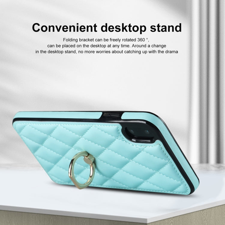 For iPhone X / XS Rhombic PU Leather Phone Case with Ring Holder