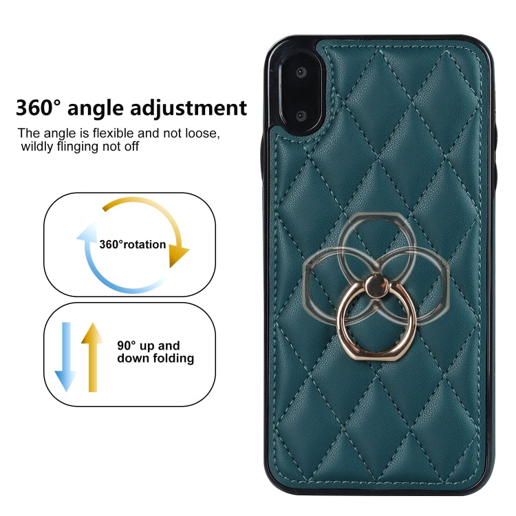 For iPhone X / XS Rhombic PU Leather Phone Case with Ring Holder